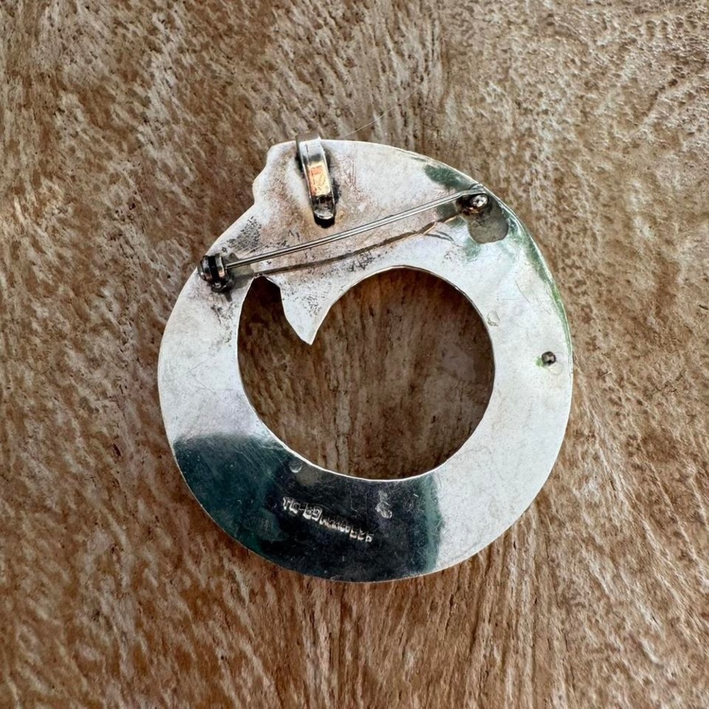 Sterling Silver Wave Pin / Pendant - taxco mexico ocean organic circle large - Picture 2 of 4